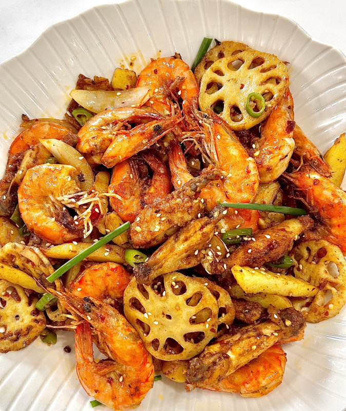干锅香辣虾wok Crevettes épicées