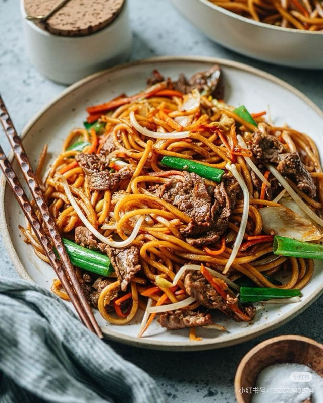 牛肉炒面 Nouilles de blé sautées au boeuf