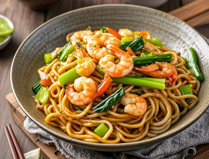 P20 nouilles sautées aux crevettes 