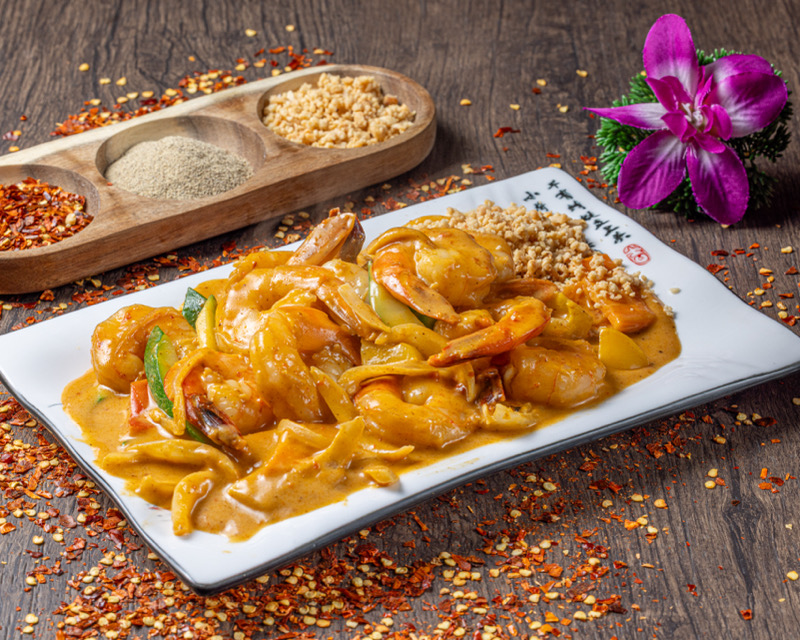 58. Crevettes sauté a la sauce saté (sans riz)