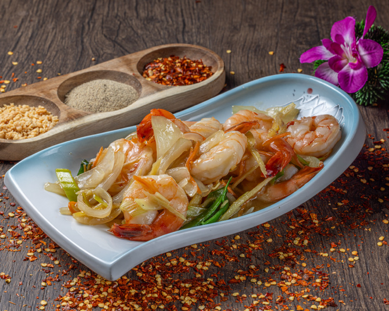 61. Crevettes sauté au gingembre et oignon (sans riz)