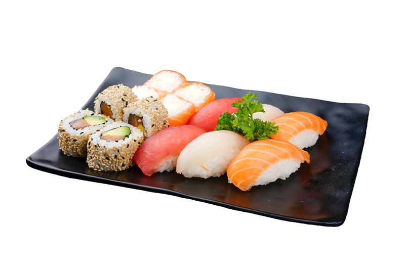 PL20.1 soupe, 1 salade chou, 2 sushi saumon, 2 sushi thon, 2 sushi daurade, 4 California saumon avocat, 4 saumon roll cheese