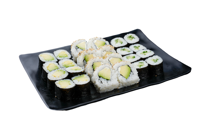 PL18. 8 California avocat cheese, 8 maki concombre, 8 maki avocat