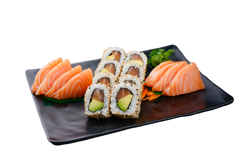 PL6. 8 California saumon avocat et 8 sashimi saumon