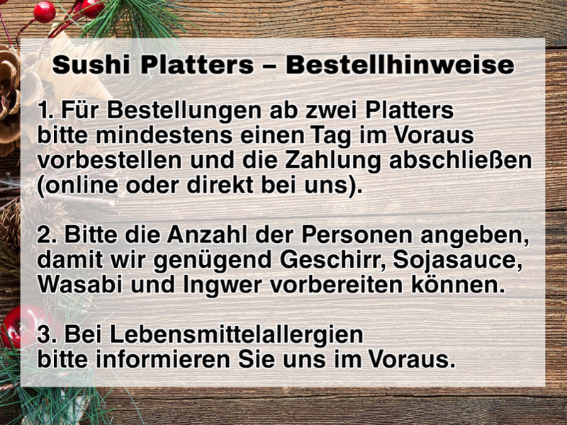 Sushi Platters–Order Notes